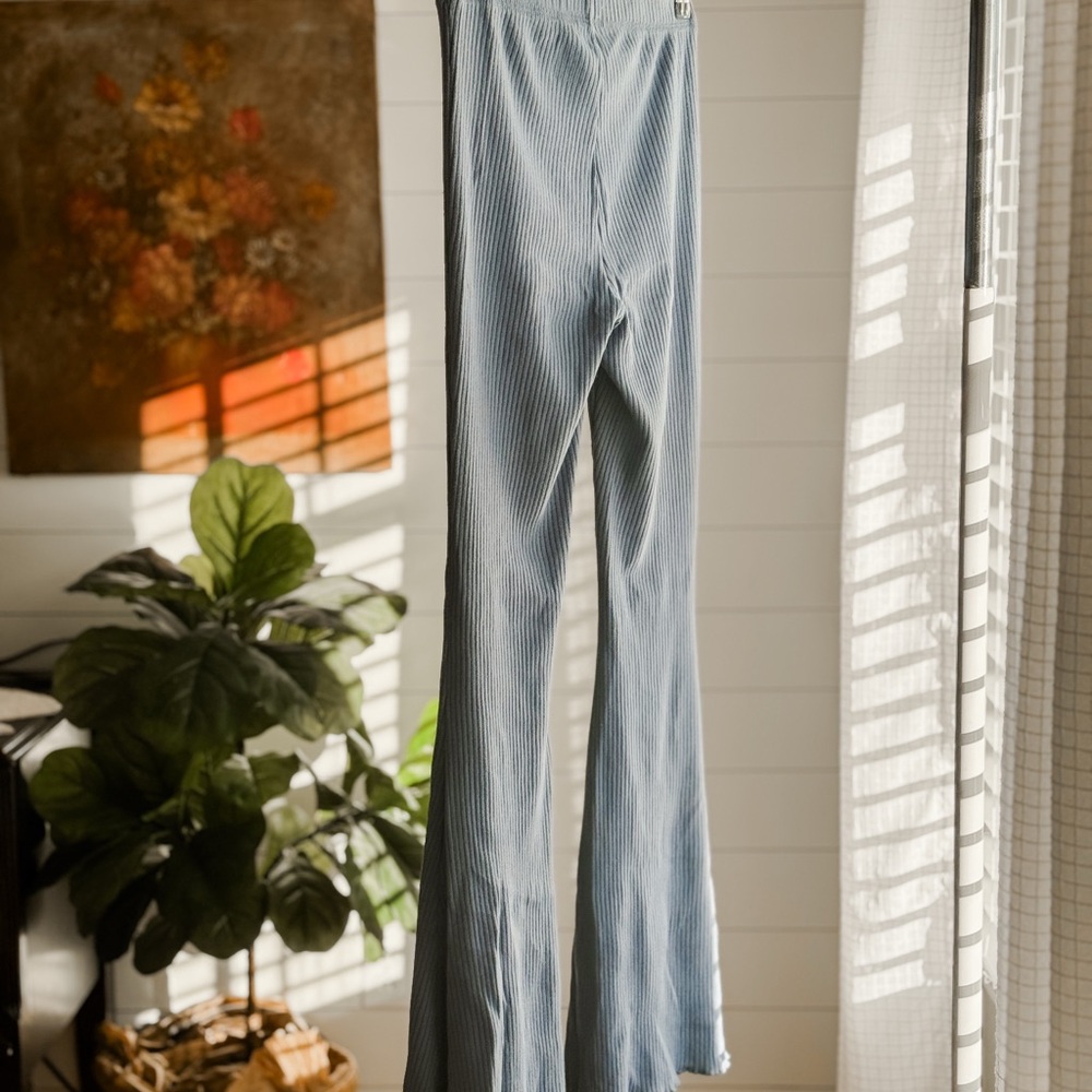 aerie Ribbed Wide-Leg Pants in Slate Blue - Picture 4 of 7